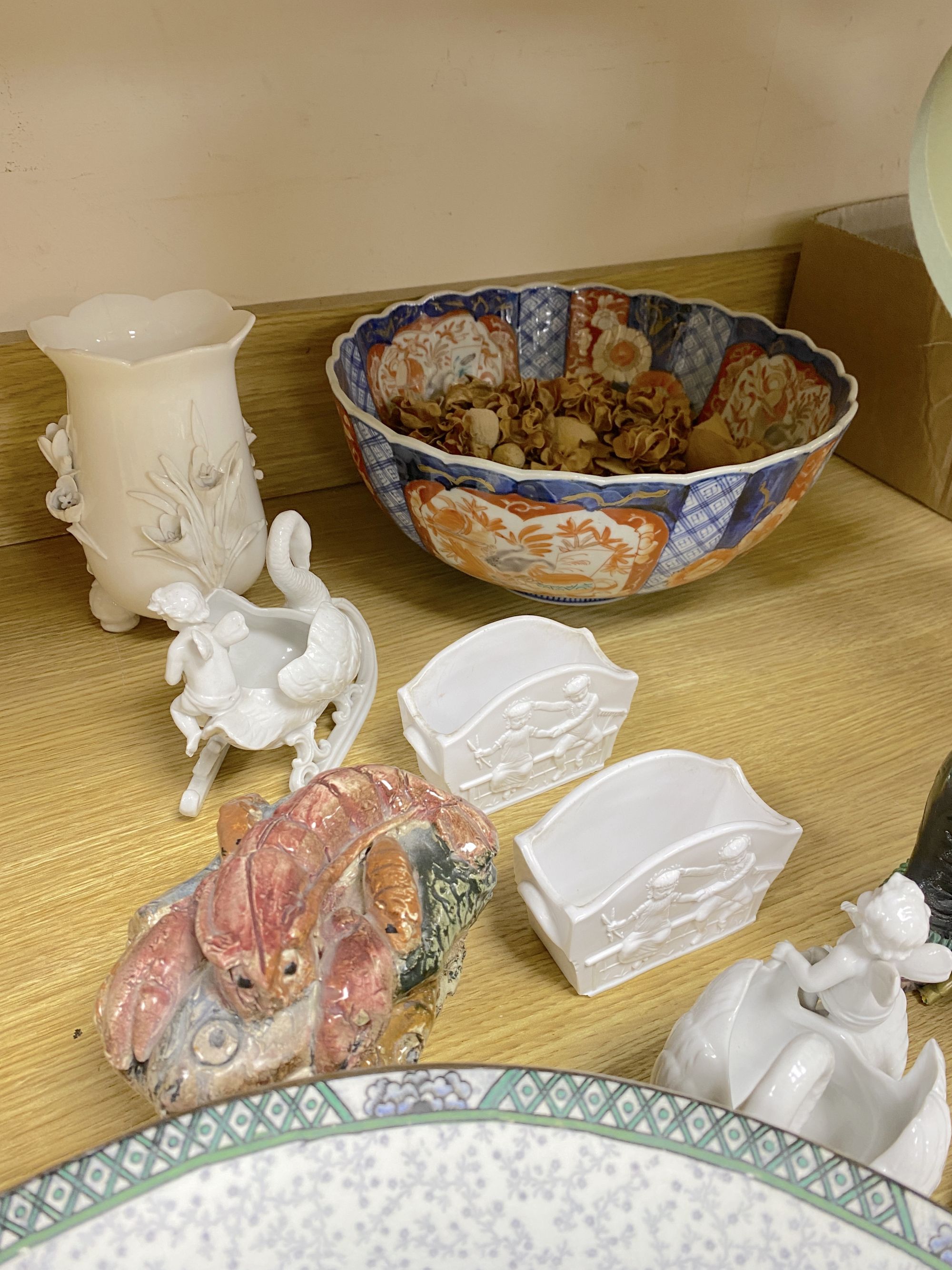 A quantity of mixed ceramics and glass including an Imari bowl